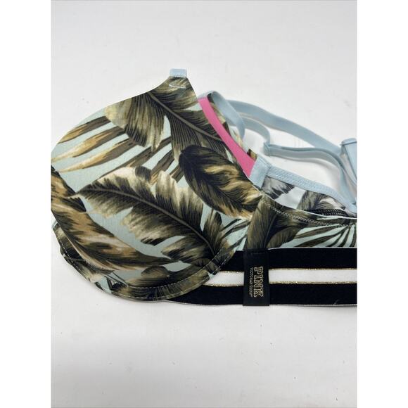 PINK Victoria’s Secret Wear Everywhere Lightly Lined T Shirt Bra 32B Palm Leaf - Picture 3 of 7